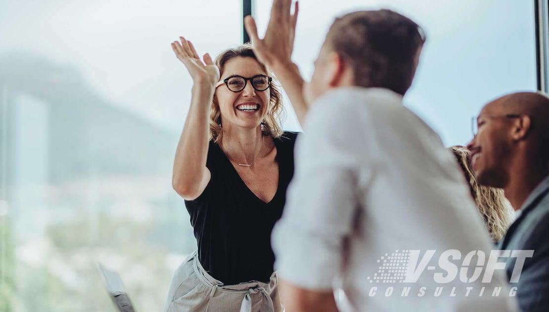 Business Woman Excited to Use RPA with Coworkers