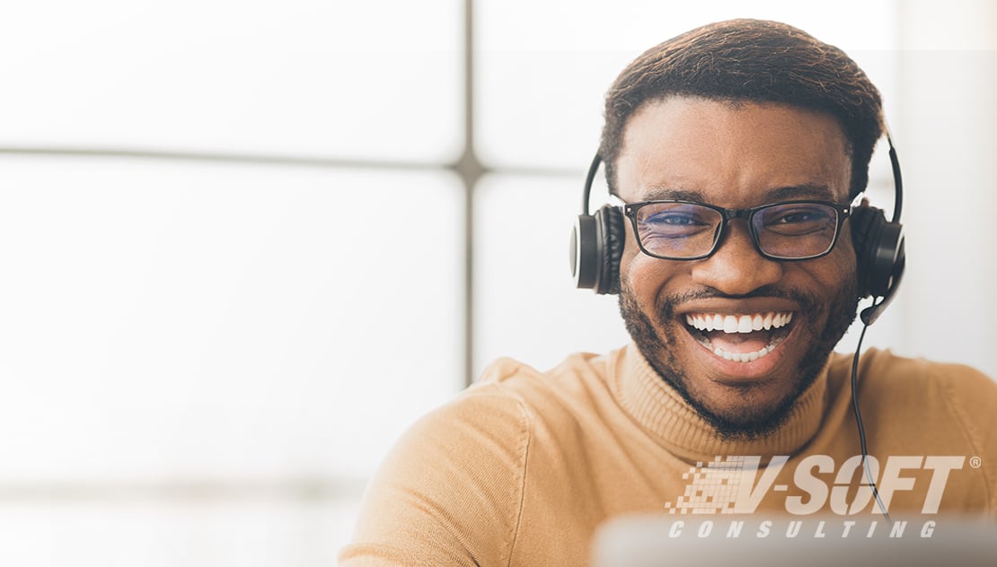 Happy Customer Service executive talking to a customer