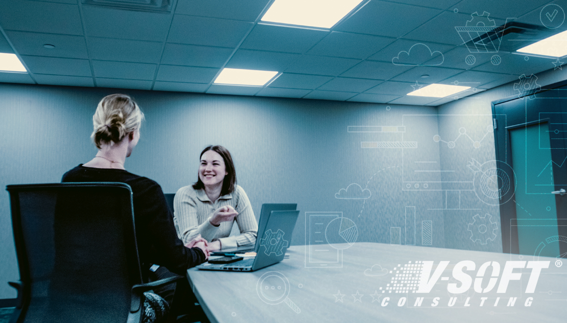 Business women discussing customer retention analytics