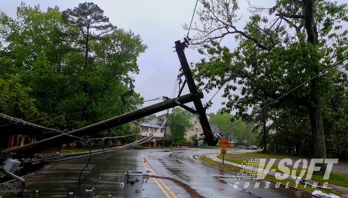 Telephone Pole knocked down during natural disaster. Chatbot Response.