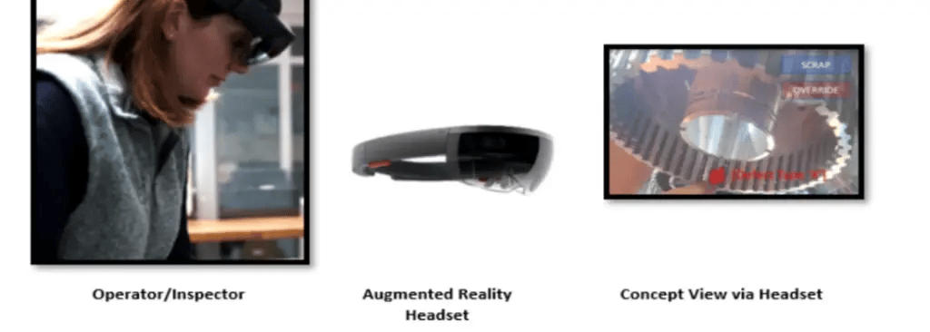 Manufacturing operator using augmented reality headset to complete maintenance. 