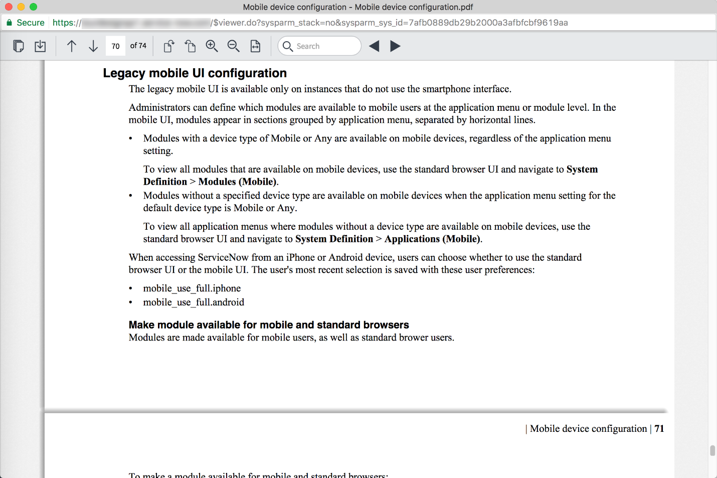ServiceNow Madrid Document Viewer PDF view