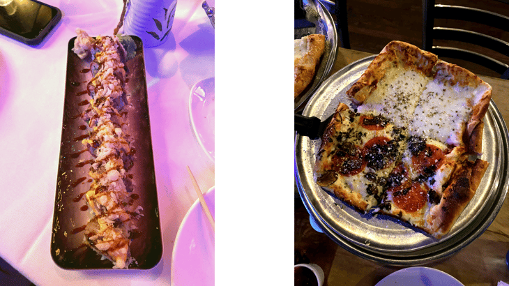 Hannah's photos of her Jeff Ruby's Ruby Roll and Impellizzeri's Pizza.