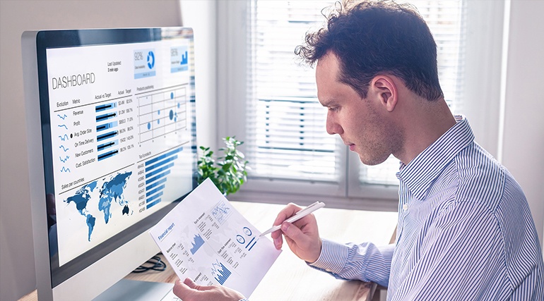 Project manager going through the Intelligent automation dashboard