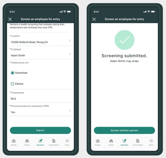 ServiceNow employee health screening app