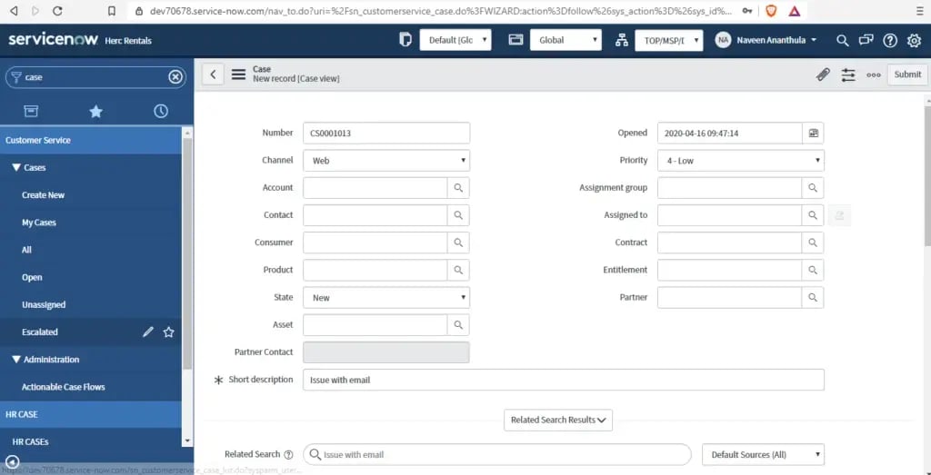 ServiceNow CSM Dashboard