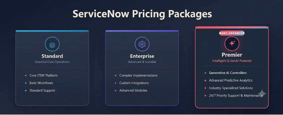 servicenow pricing packages