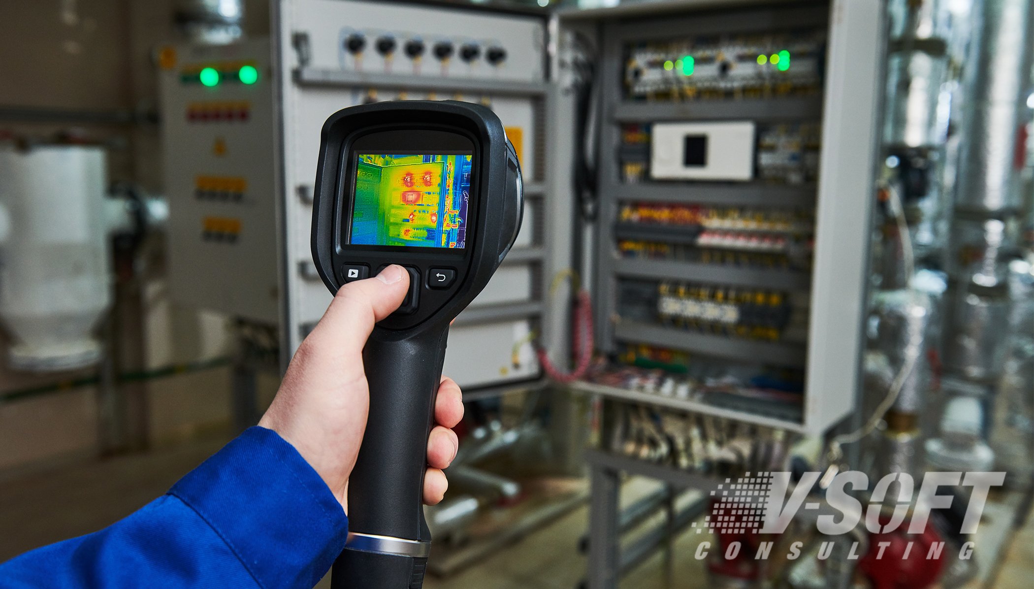 Thermal imaging can detect elevated temperatures in manufacturing equipment to signal damages or failures.