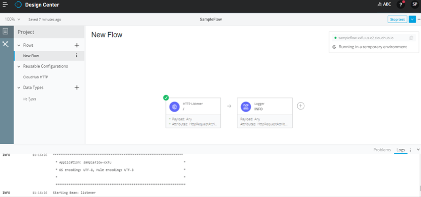 Creating new flow in the Mulesoft Anypoint designer 