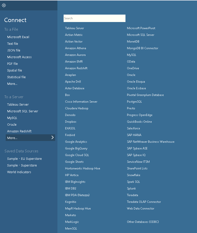 Tableau Dashboard Various Options